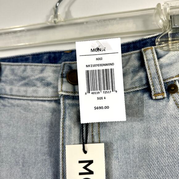 Monse Light Wash Distressed Patchwork High Rise Straight-Leg Jeans` - Picture 12 of 14